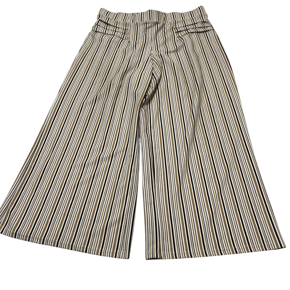 Harper By Block Pants‎ Gold Blue Striped Pull On Wide Leg Stretch 3X Nautical